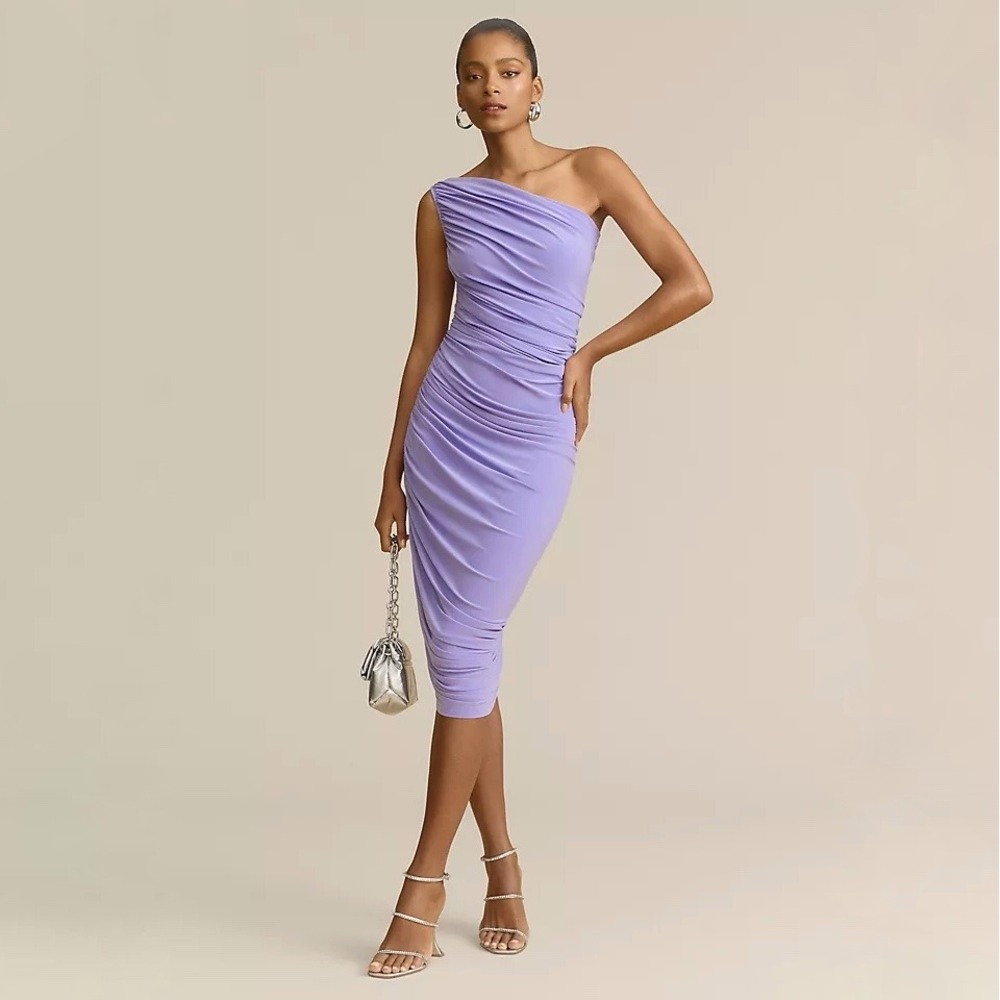 Norma Kamali | Diana One Shoulder Ruched Knee Length Dress‎ Size 38 / M